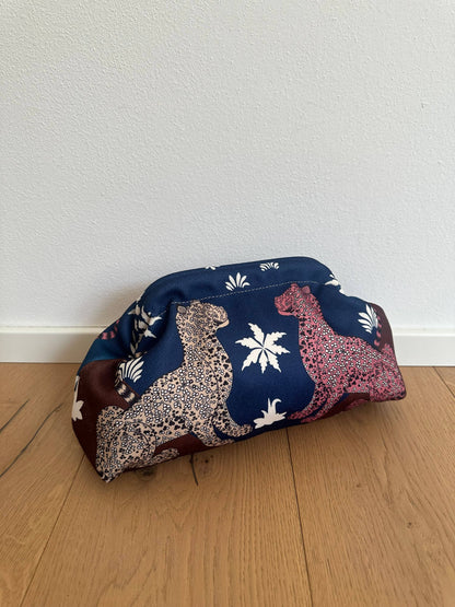 Pochette Clutch Jungle Bleu Nuit Bandoulière à Chaîne en Polyester 21x31 cm