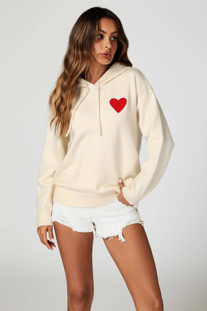 Sweat à Capuche Ivoire Brodée avec Coeur - FS Collection