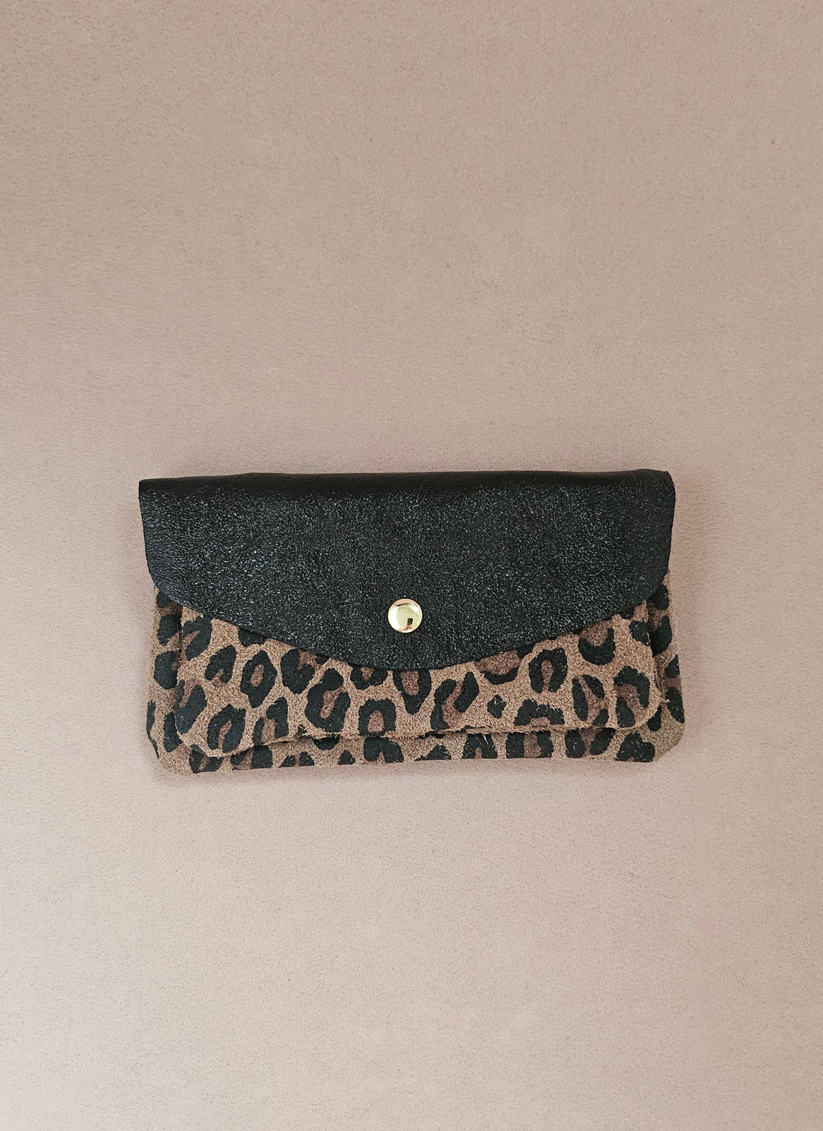 Pochette en Cuir de Vachette, Double Poches Léopard 15 x 1 x 8,5 cm