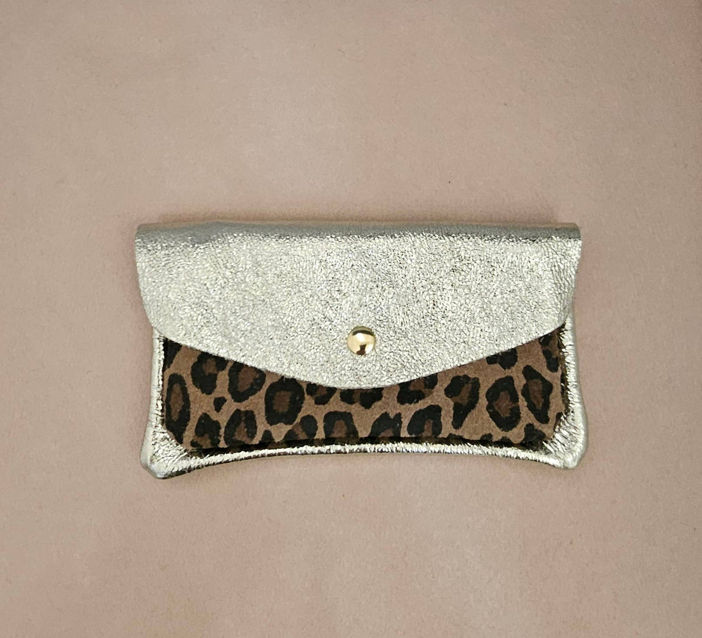 Pochette en Cuir de Vachette, Double Poches Léopard 15 x 1 x 8,5 cm
