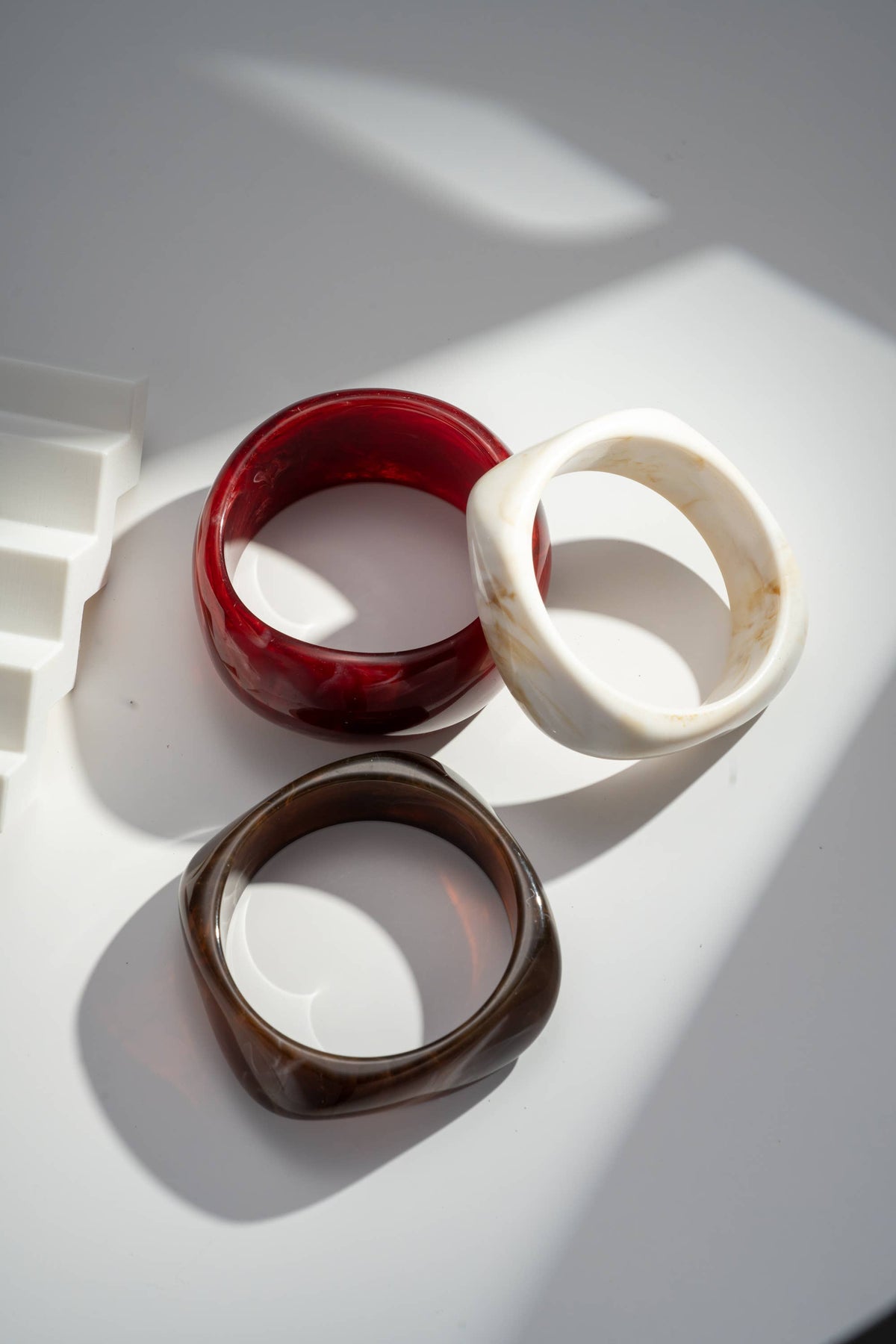 Trio Bracelets Jonc en Résine Bordeaux, Écru, Brun
