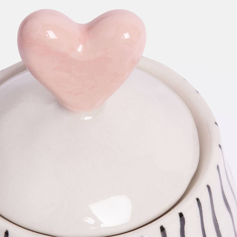 Petit bocal rayé en forme de cœur avec couvercle