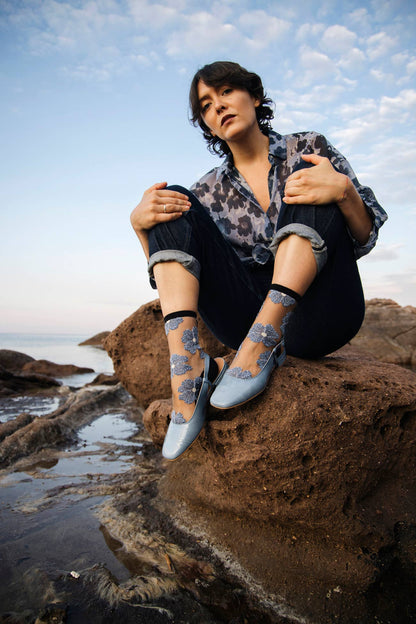 Chaussettes Transparentes Fleurs Bleues ou Mauve Murano - Atelier St Eustache