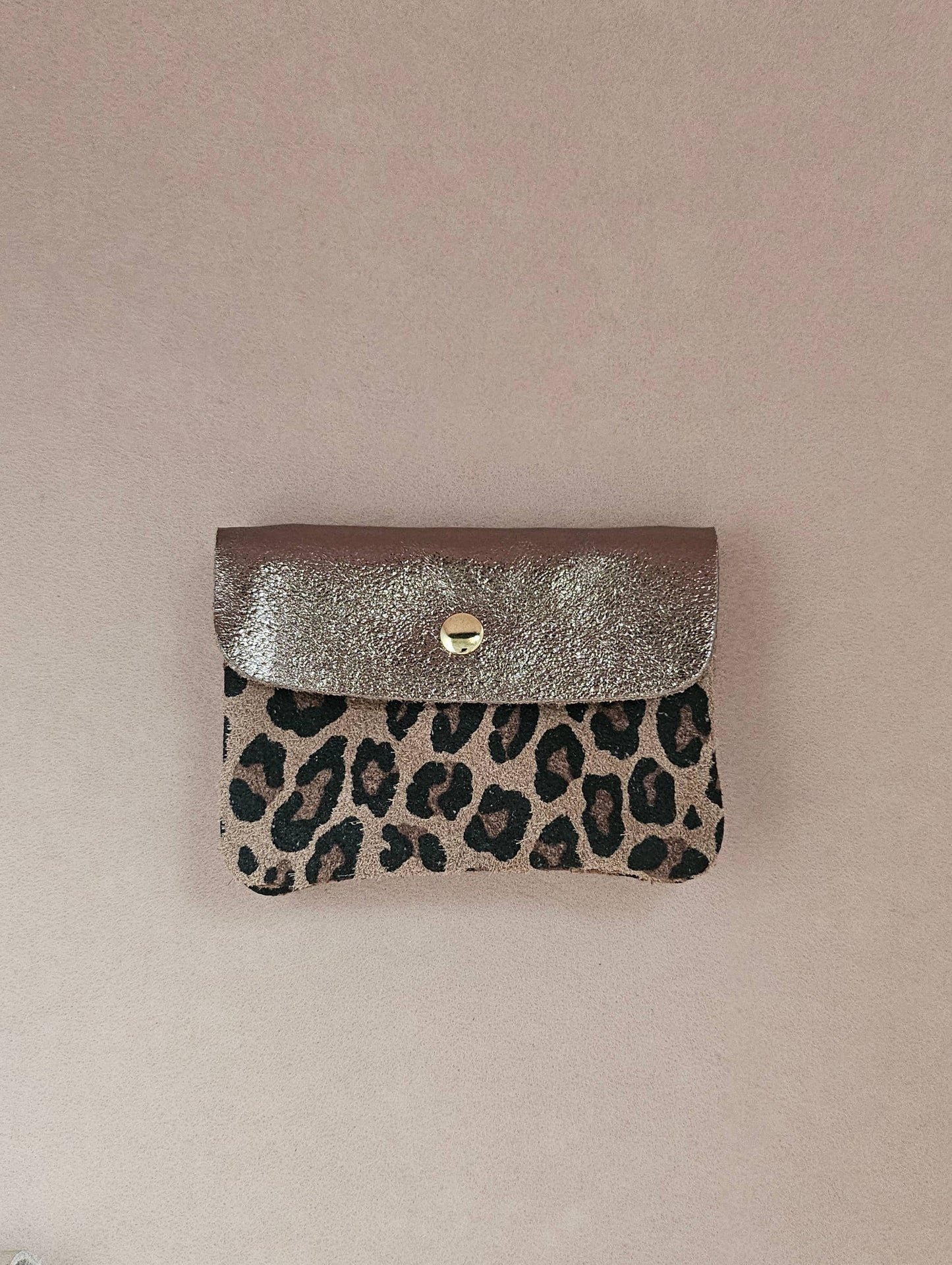 Porte Monnaie en Cuir de Vachette Motifs Léopard 1 x 2 x 8 cm