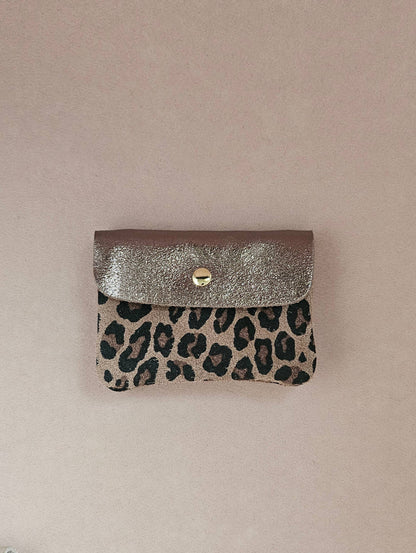 Porte Monnaie en Cuir de Vachette Motifs Léopard 1 x 2 x 8 cm