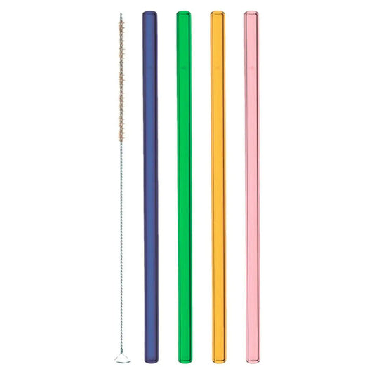 Set de 4 Pailles en Verre Borosilicate Colorées & Goupillon - Leonardo