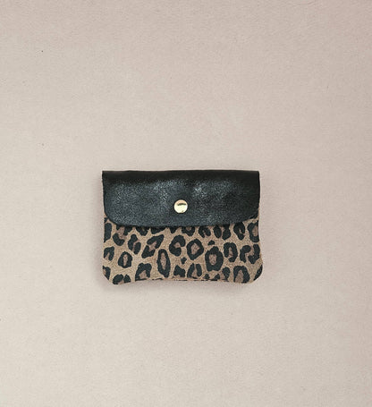 Porte Monnaie en Cuir de Vachette Motifs Léopard 1 x 2 x 8 cm