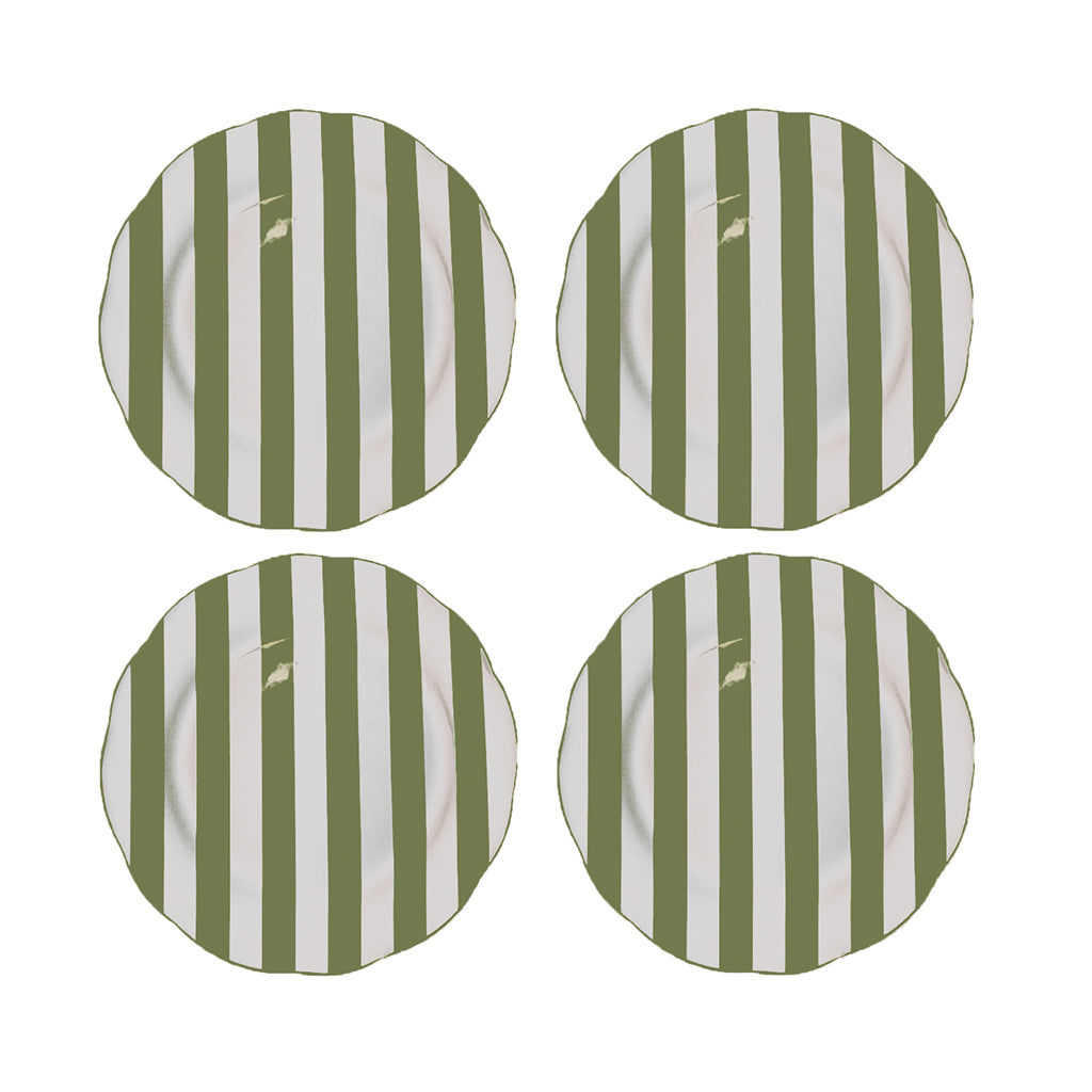 Set de 4 Assiettes Plates Trattoria Motif Rayé Sable, Rose, Bleu ou Kaki - Opjet