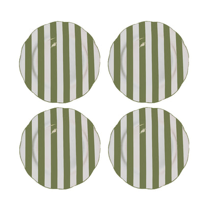 Set de 4 Assiettes Plates Trattoria Motif Rayé Sable, Rose, Bleu ou Kaki - Opjet