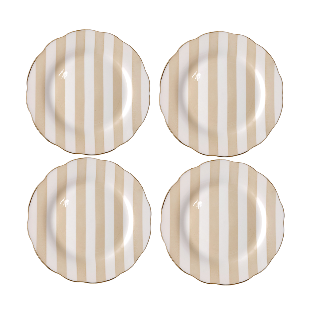 Set de 4 Assiettes Plates Trattoria Motif Rayé Sable, Rose, Bleu ou Kaki - Opjet