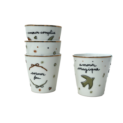 Set de 4 Verres à Boire en Faïence Amour Oiseaux - Opjet