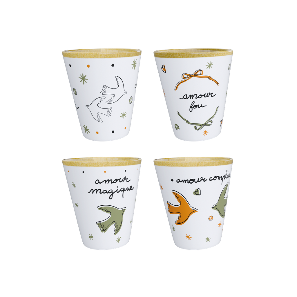 Set de 4 Verres à Boire en Faïence Amour Oiseaux - Opjet