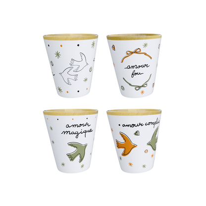 Set de 4 Verres à Boire en Faïence Amour Oiseaux - Opjet