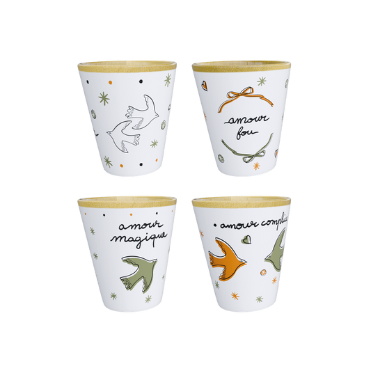 Set de 4 Verres à Boire en Faïence Amour Oiseaux - Opjet