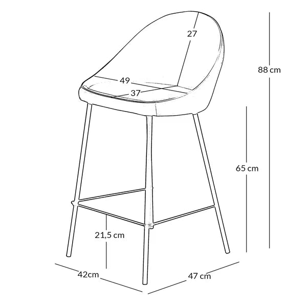 Lot de 2 Chaises de Bar Snack Maya en Velours Ocre H.88 cm -