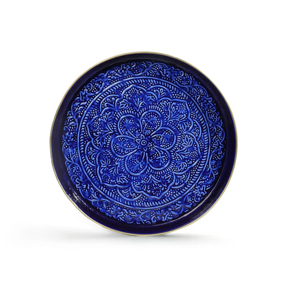Plateau Berbère en Métal Peint Vert Olive ou Majorelle D.60 cm - Bazardeluxe