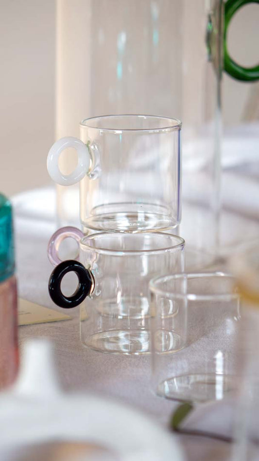 Lot de 6 Tasse à Café en Verre et Anse Coloré 100 ml - WD Lifestyle