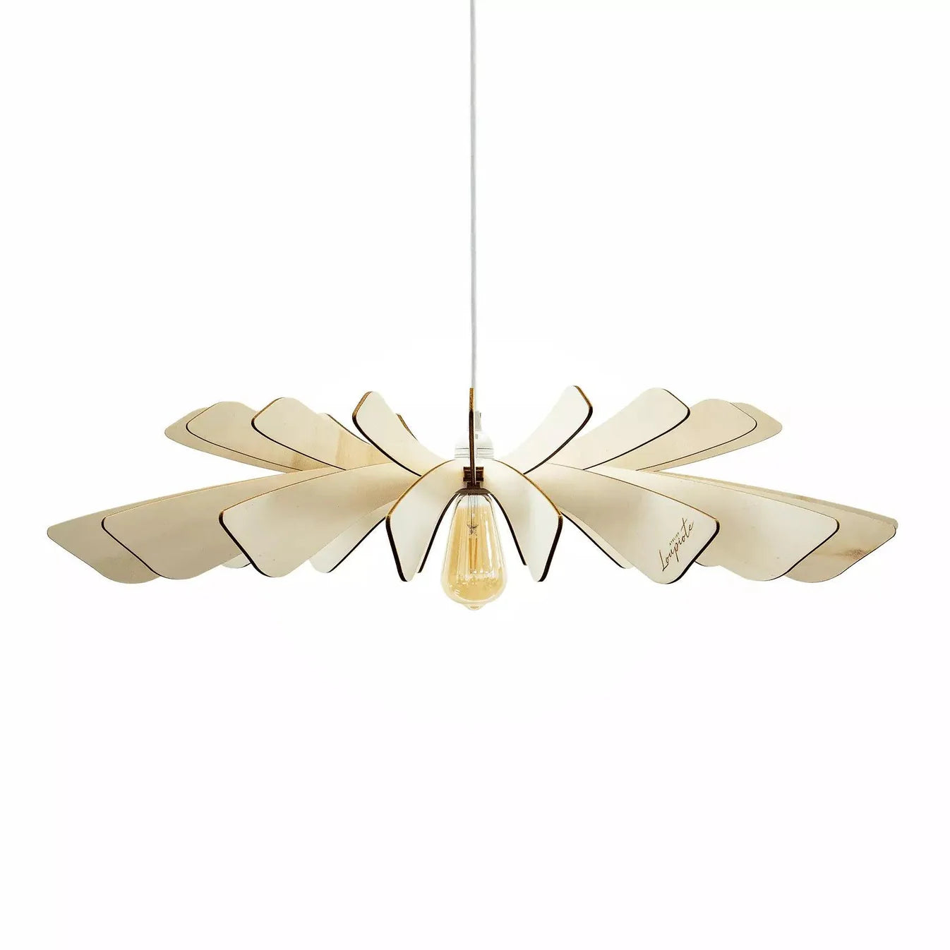 Suspension Aurora en Bois Câble Ajustable avec Ampoule - Atelier Loupiote