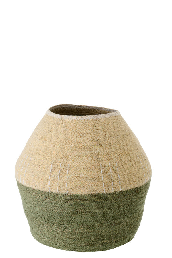 Panier Jonc De Mer Naturel/Vert Olive H.46 x D.48 cm - Jolipa