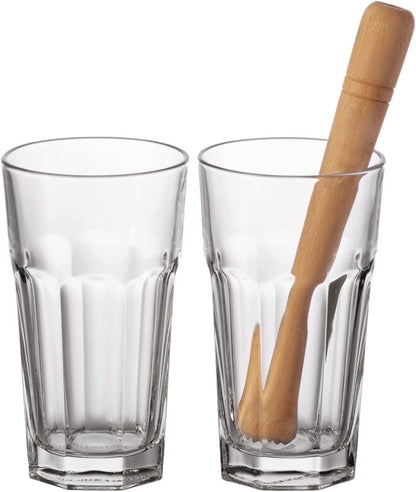 Set de 2 Verres à Cocktail Long Drink Rock & Pilon en Bois - Leonardo